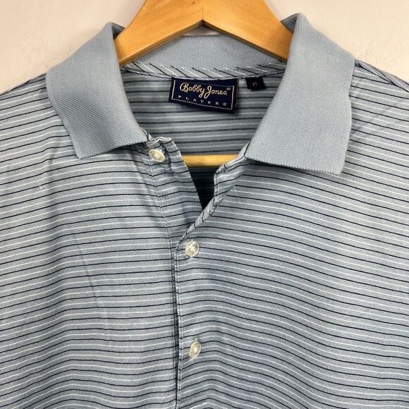 Bobby Jones Players Blue Striped Polo Shirt Size M Medium Short Sleeve - Picture 3 of 12